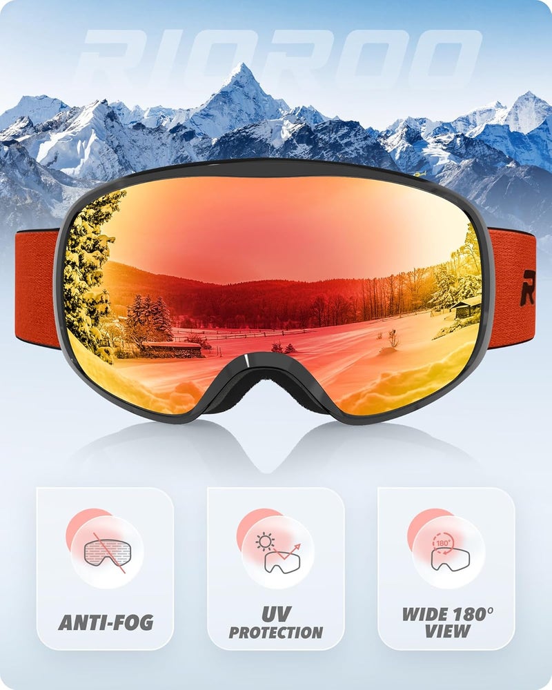 RIOROO Ski Goggles Snowboard Goggles for Men Women Adults Youth,Over Glasses OTG/100% UV Protection/Anti-fog/Wide Vision - Image 3